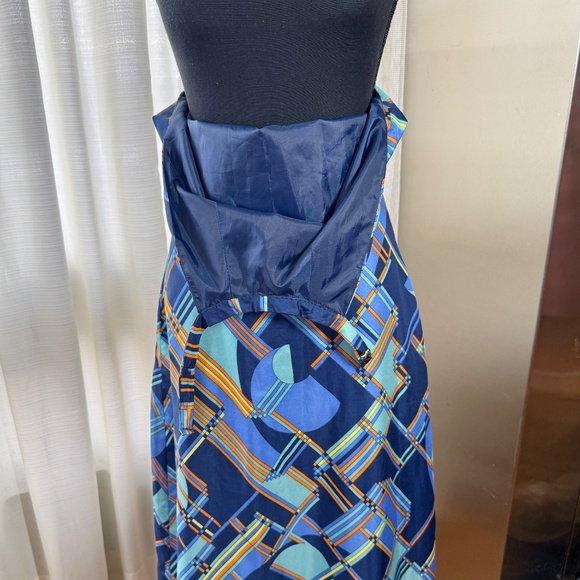 Vintage 60s halter maxi dress, blue orange abstract pattern, Norbert Carlin, 0/2 - Picture 15 of 15